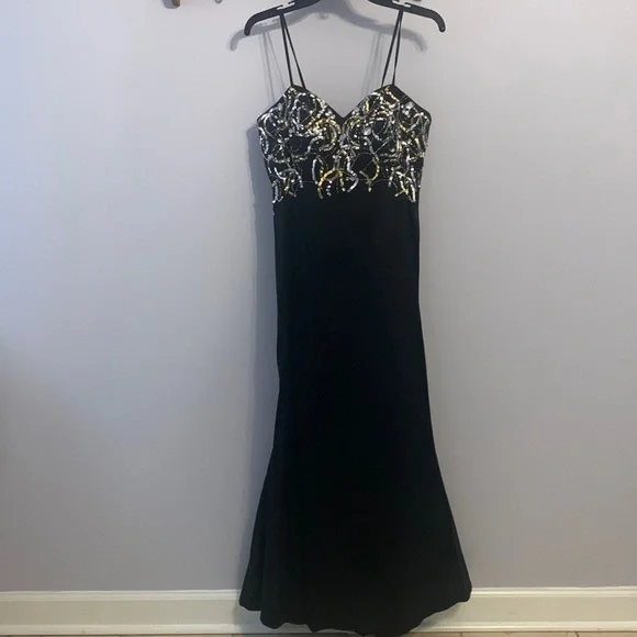 Deb | Dresses | Black Fit Flare Prom Dress With Silver Gold Accent  Detailing | Poshmark